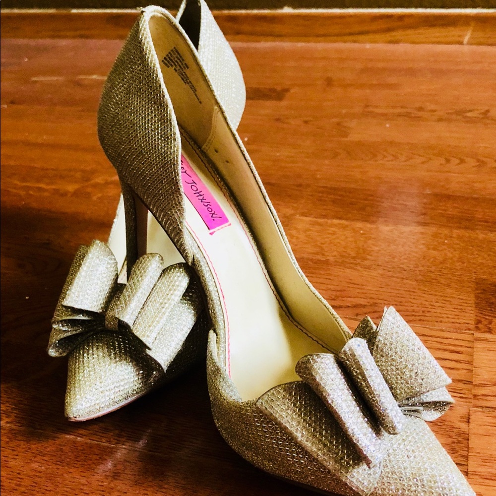 Betsey Johnson gold sparkle stilettos